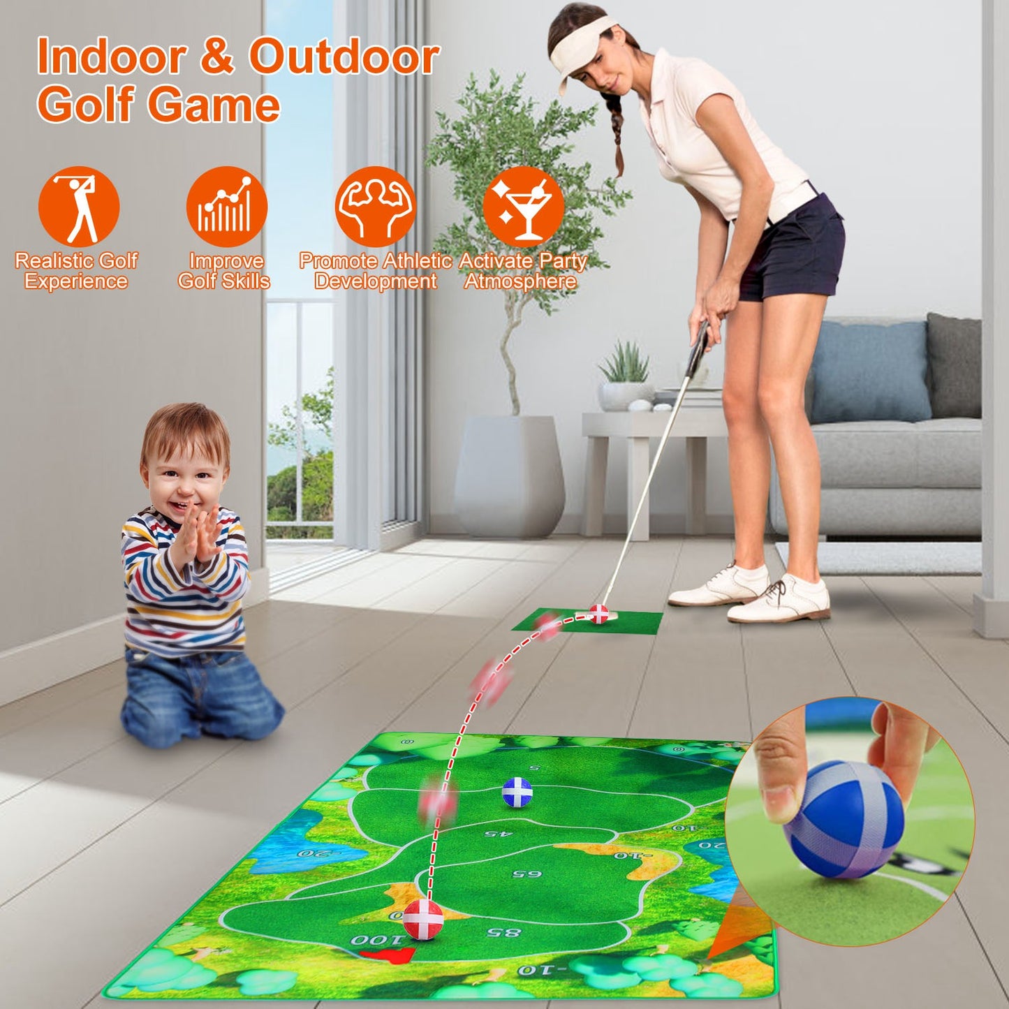 Golf Chipping Game Set with 20 Sticky Balls and Target Mat