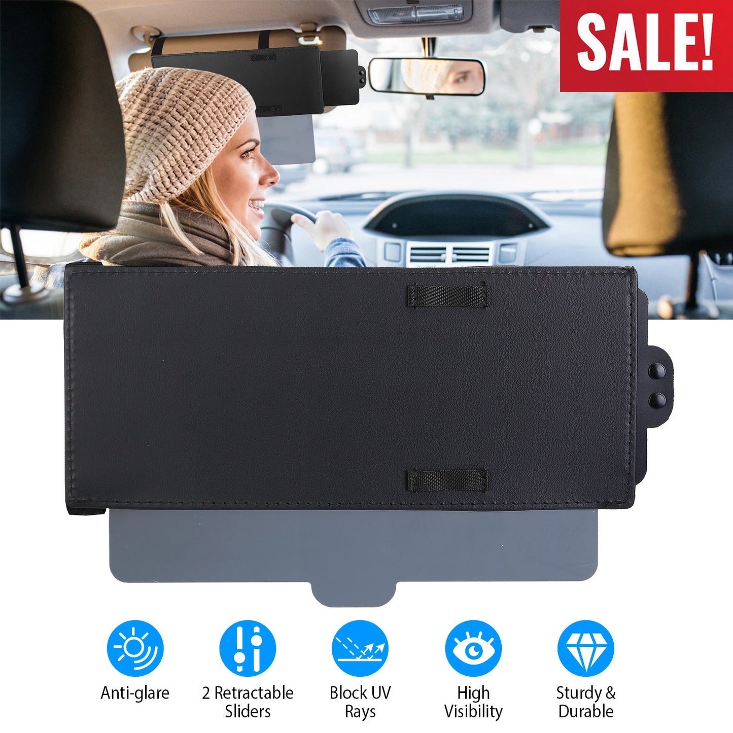 Car Sun Visor Extender with Dual Retractable Sliders