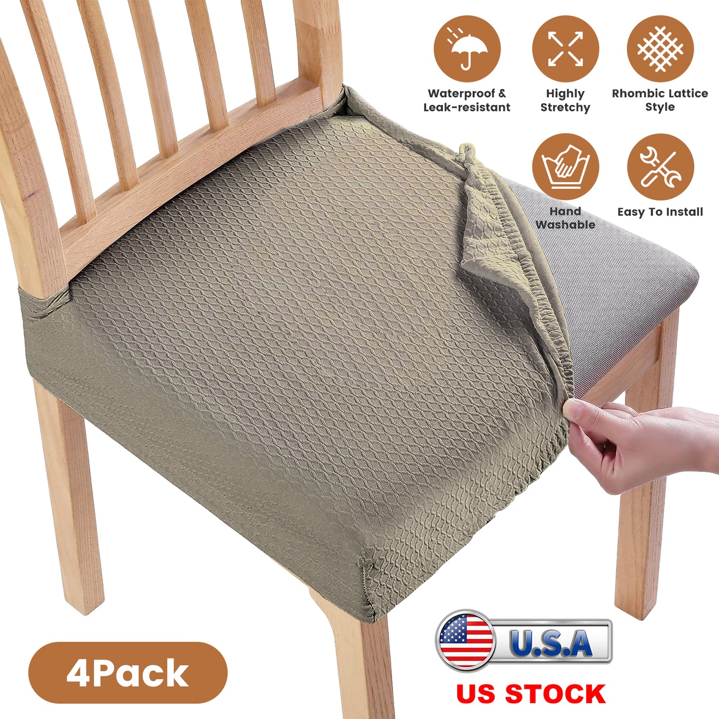 Waterproof Dining Chair Seat Covers - 4 Pack Stretch Slipcovers