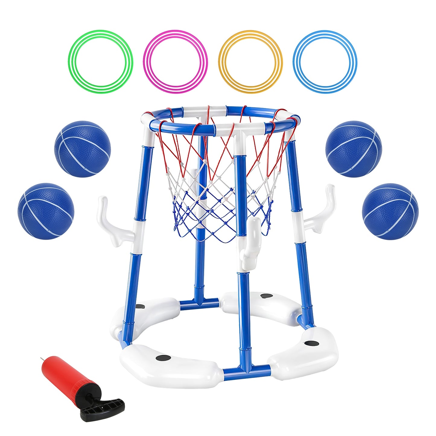 Pool Basketball Hoop Set with 4 Balls & Pump for Kids