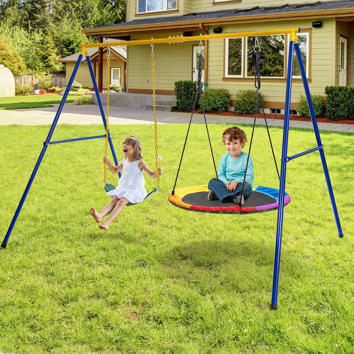 660 LBS Extra-Large A-Shaped Swing Stand with Anti-Slip Footpads (Without Seat)-Yellow