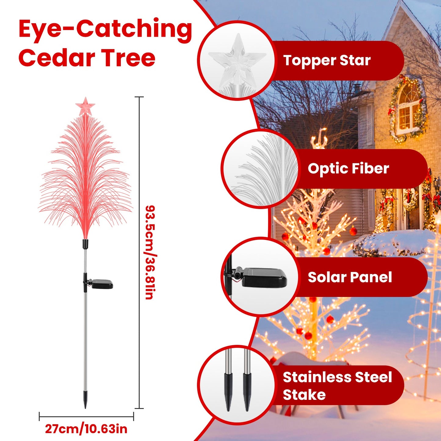 Solar Christmas Tree Stake Lights - 7 Color Changing (4-Pack)