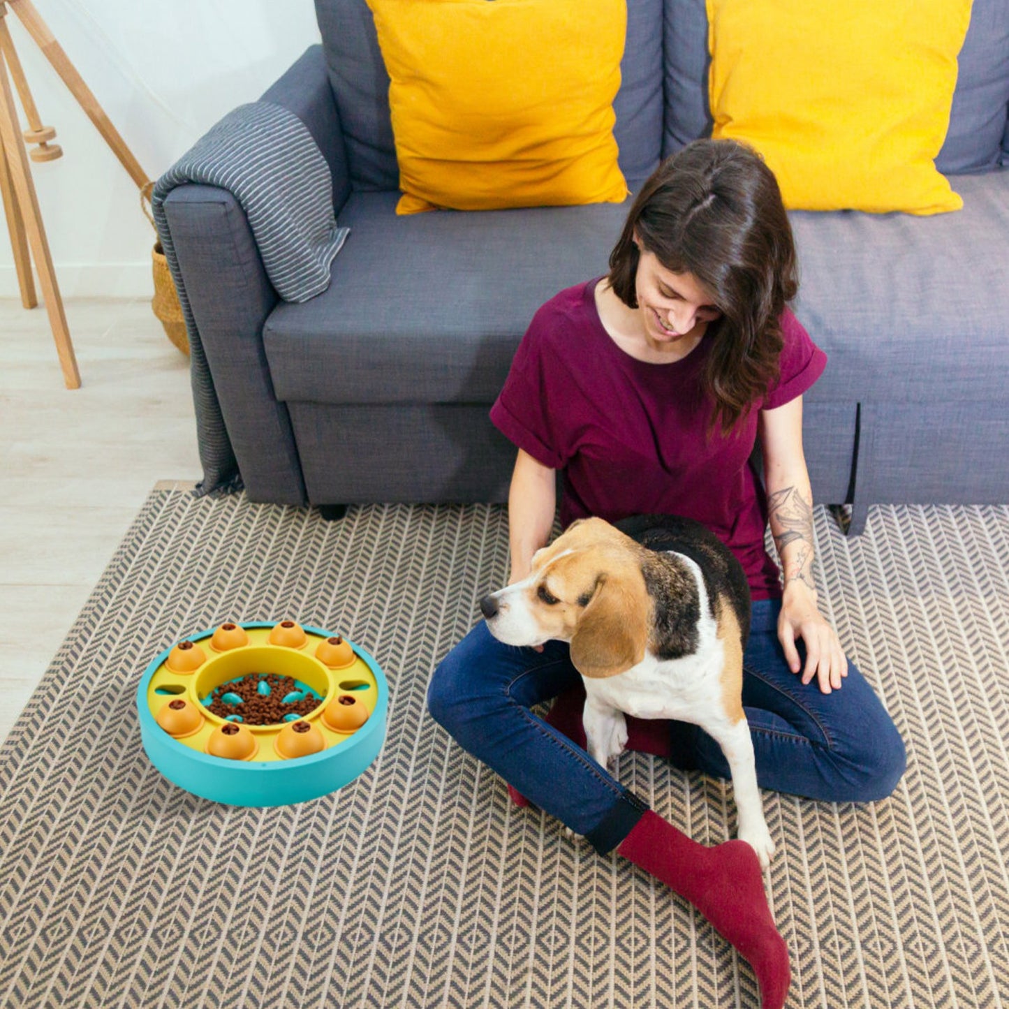 Dog Puzzle Feeder Slow Feed Bowl with Rotating Granaries