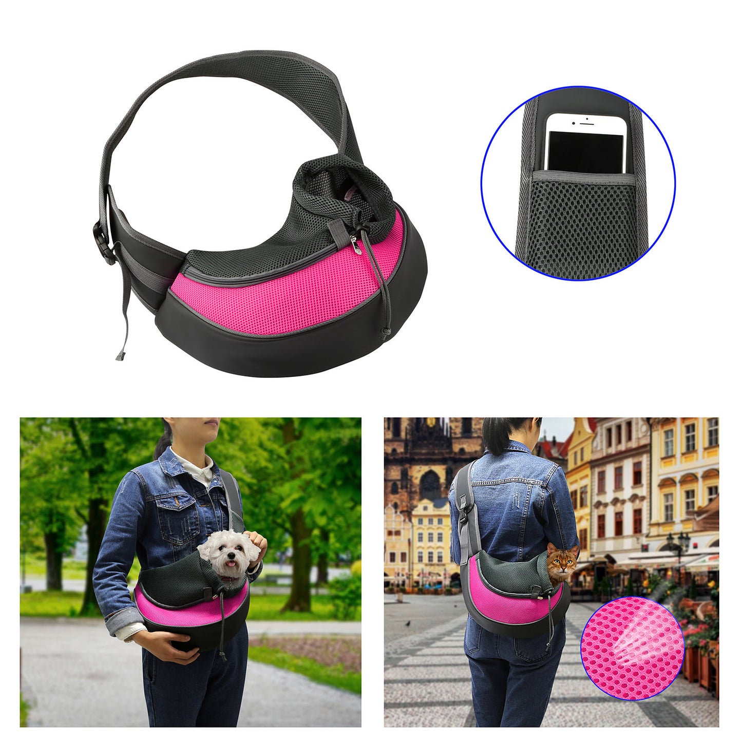 Pet Carrier Sling Bag for Small Dogs & Cats - Hands Free