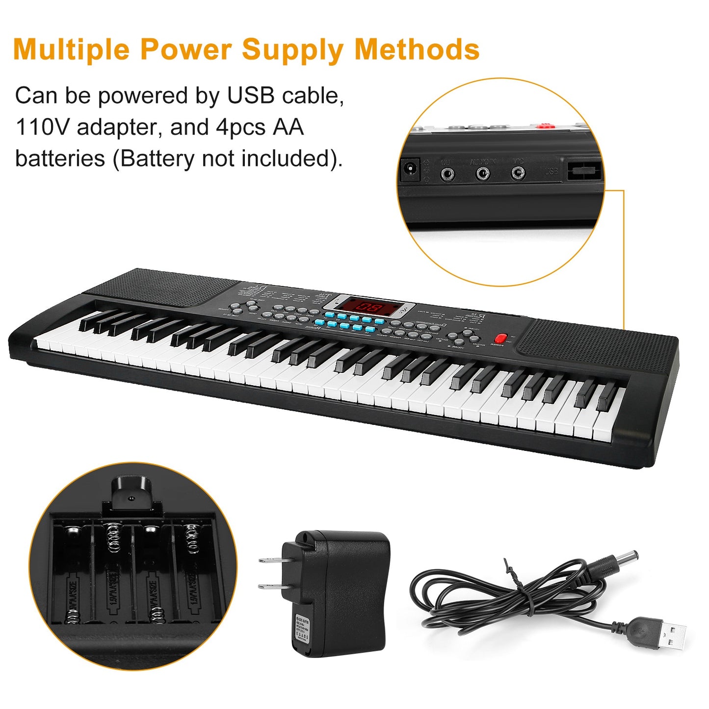61-Key Digital Keyboard with Stand & Microphone for Kids