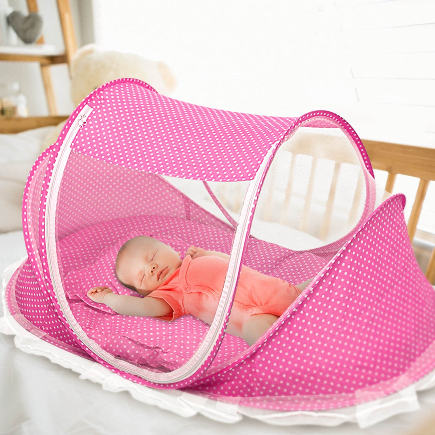 Foldable Baby Travel Bed with Mosquito Net & Music Box
