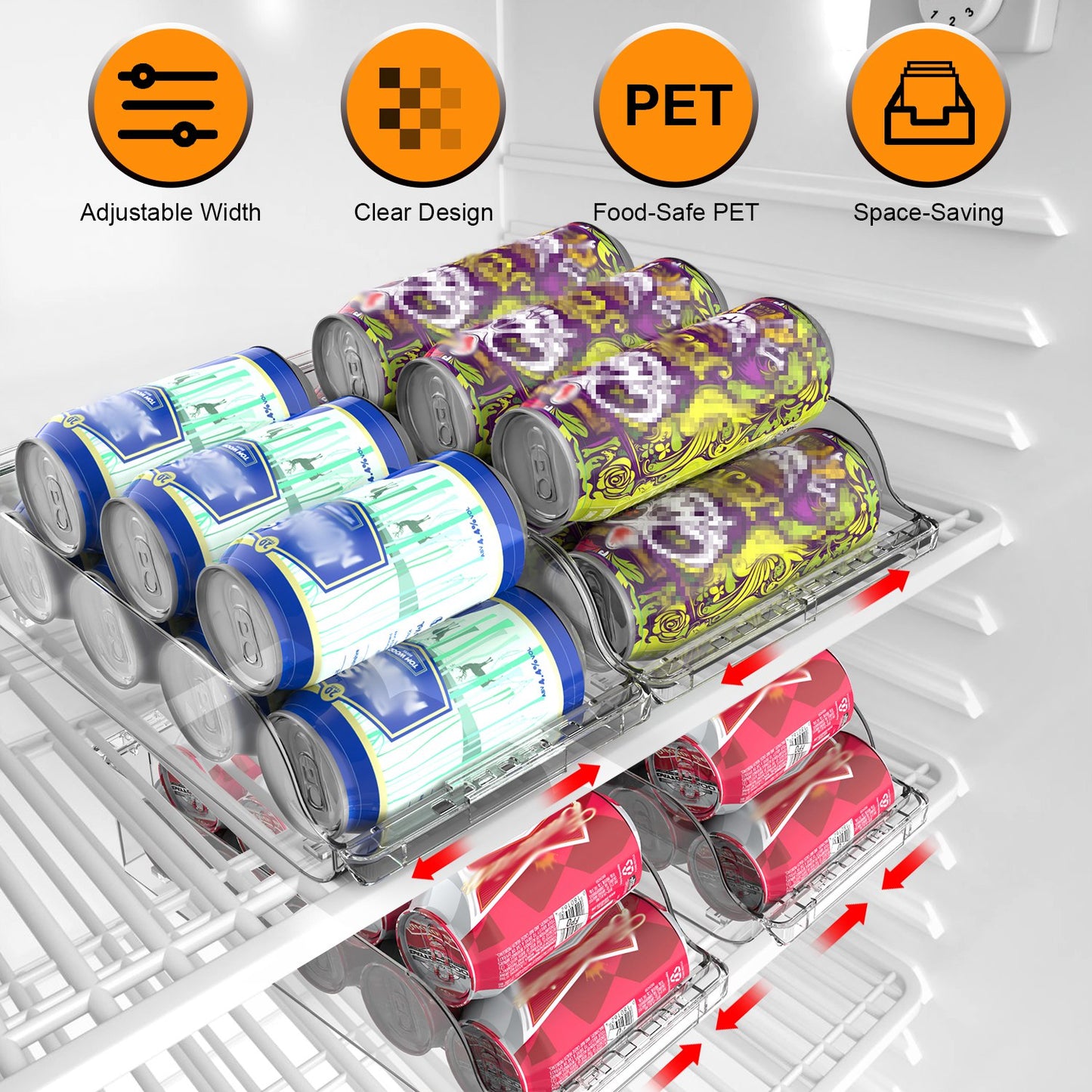 Adjustable Soda Can Organizer for Refrigerator - 4 Pack Clear