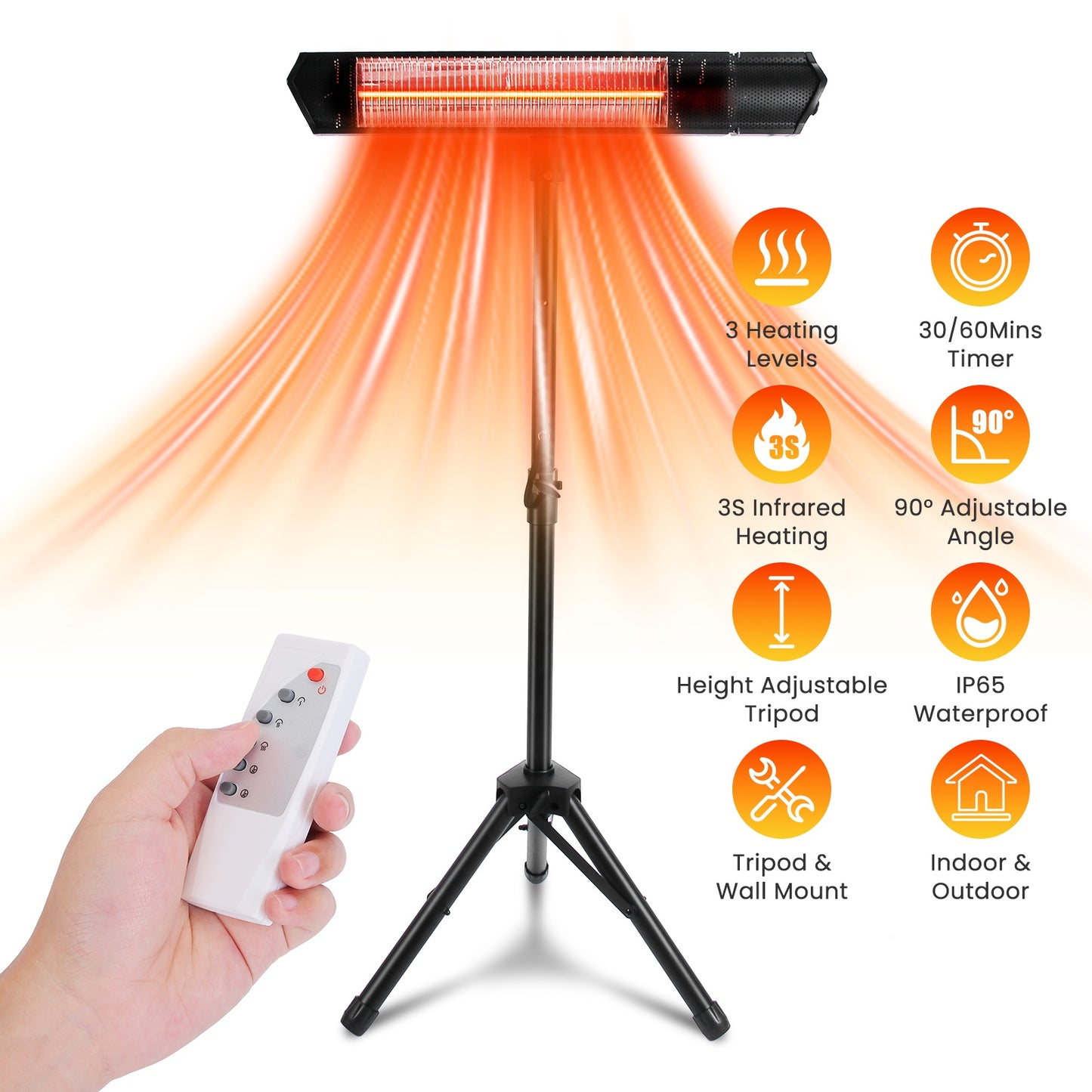 1500W Infrared Patio Heater with Adjustable Tripod Stand