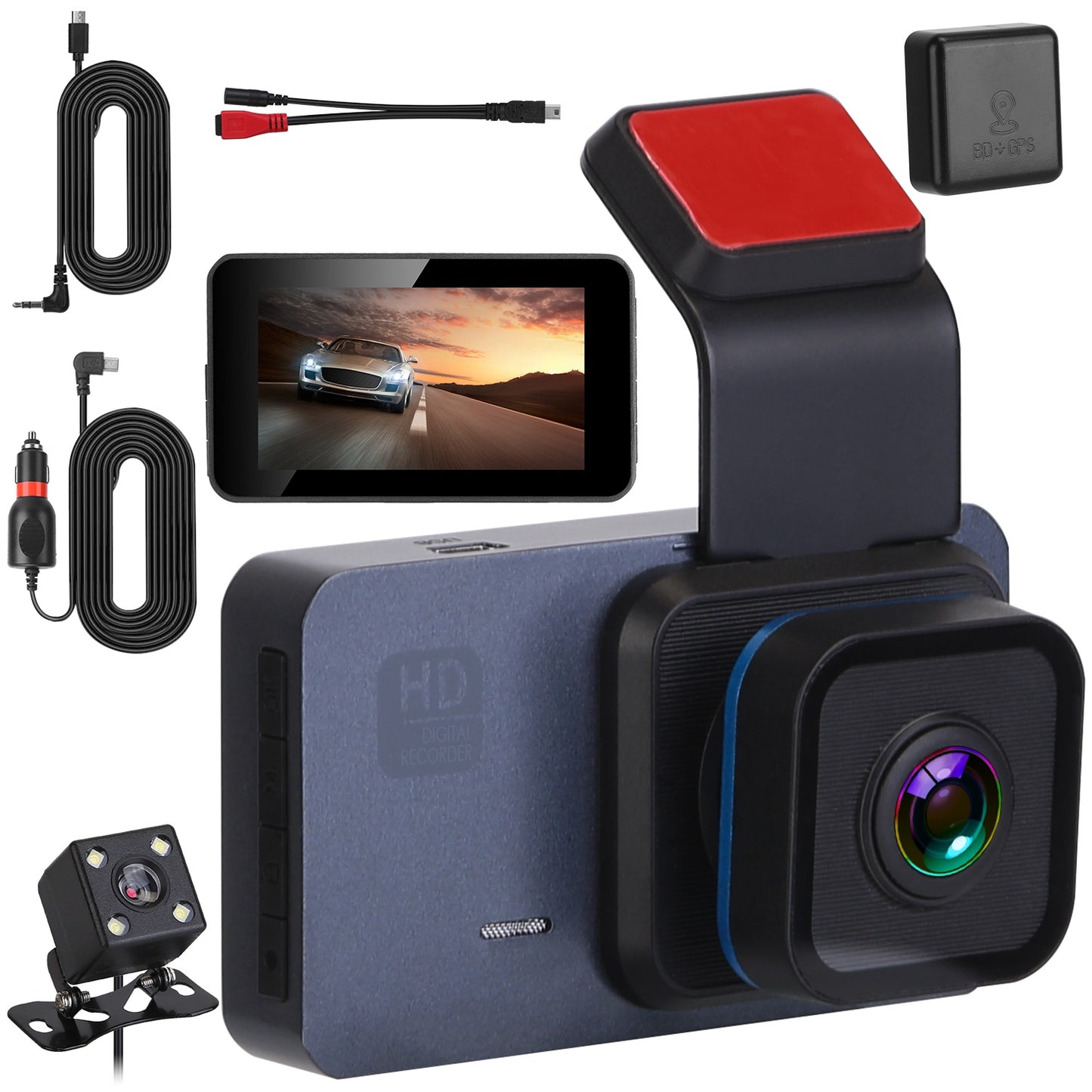 Dual Lens Dash Cam 1080P with WiFi GPS Night Vision