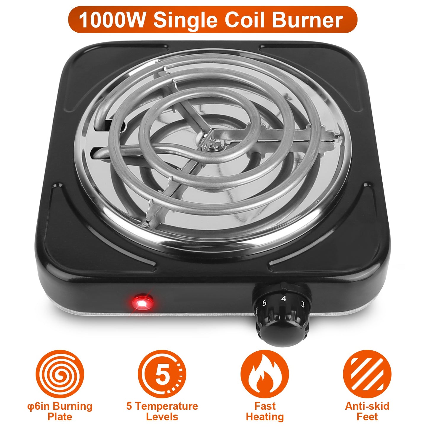 Electric Single Burner Hot Plate 1000W Portable Coil Stove
