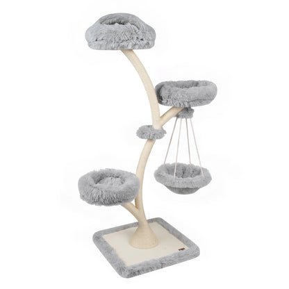 66.5" Multi-Level Modern Cat Tower with Top Perch 2 Beds Hammock and Sisal Posts