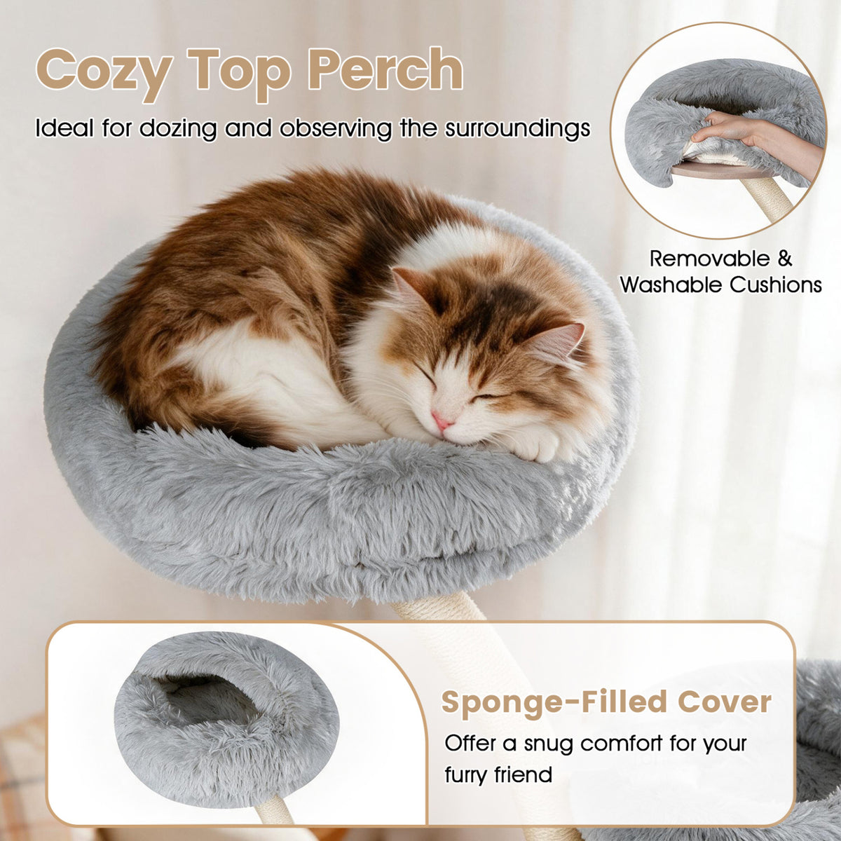 66.5" Multi-Level Modern Cat Tower with Top Perch 2 Beds Hammock and Sisal Posts