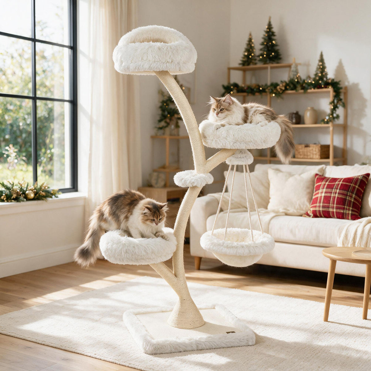 66.5" Multi-Level Modern Cat Tower with Top Perch 2 Beds Hammock and Sisal Posts