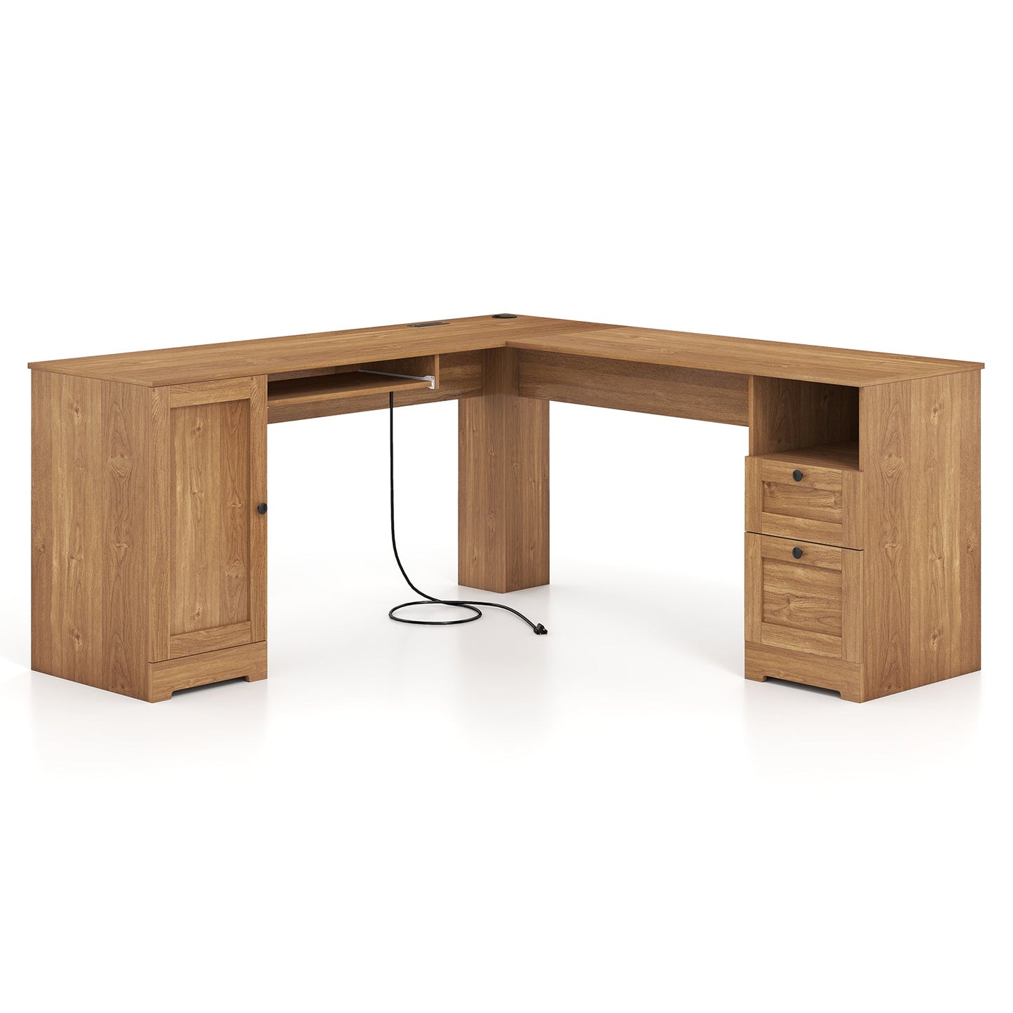 66 Inch L-Shaped Writing Study Workstation Computer Desk with Drawers