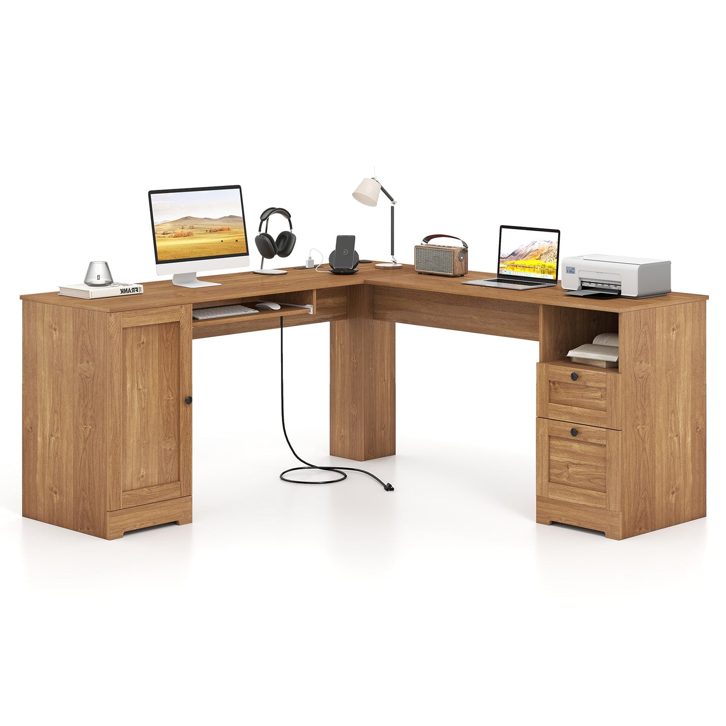 66 Inch L-Shaped Writing Study Workstation Computer Desk with Drawers