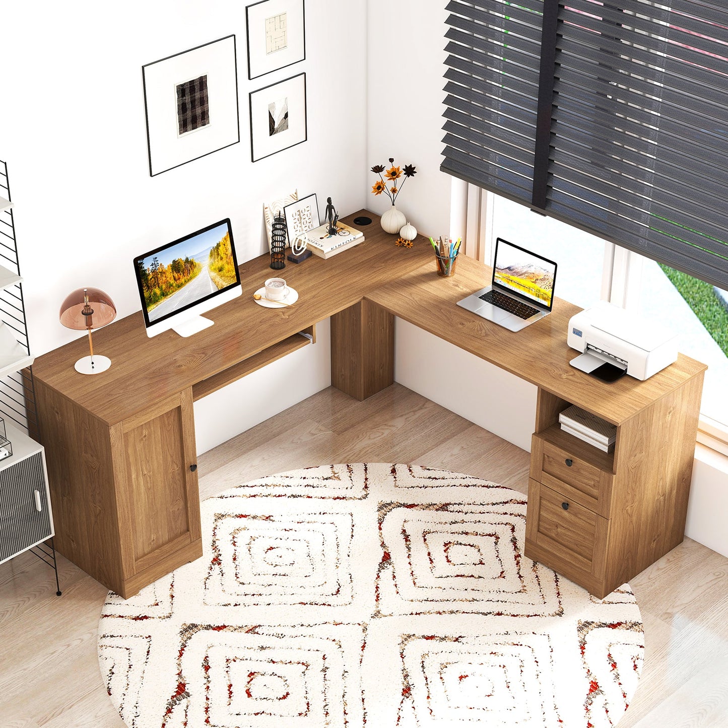 66 Inch L-Shaped Writing Study Workstation Computer Desk with Drawers