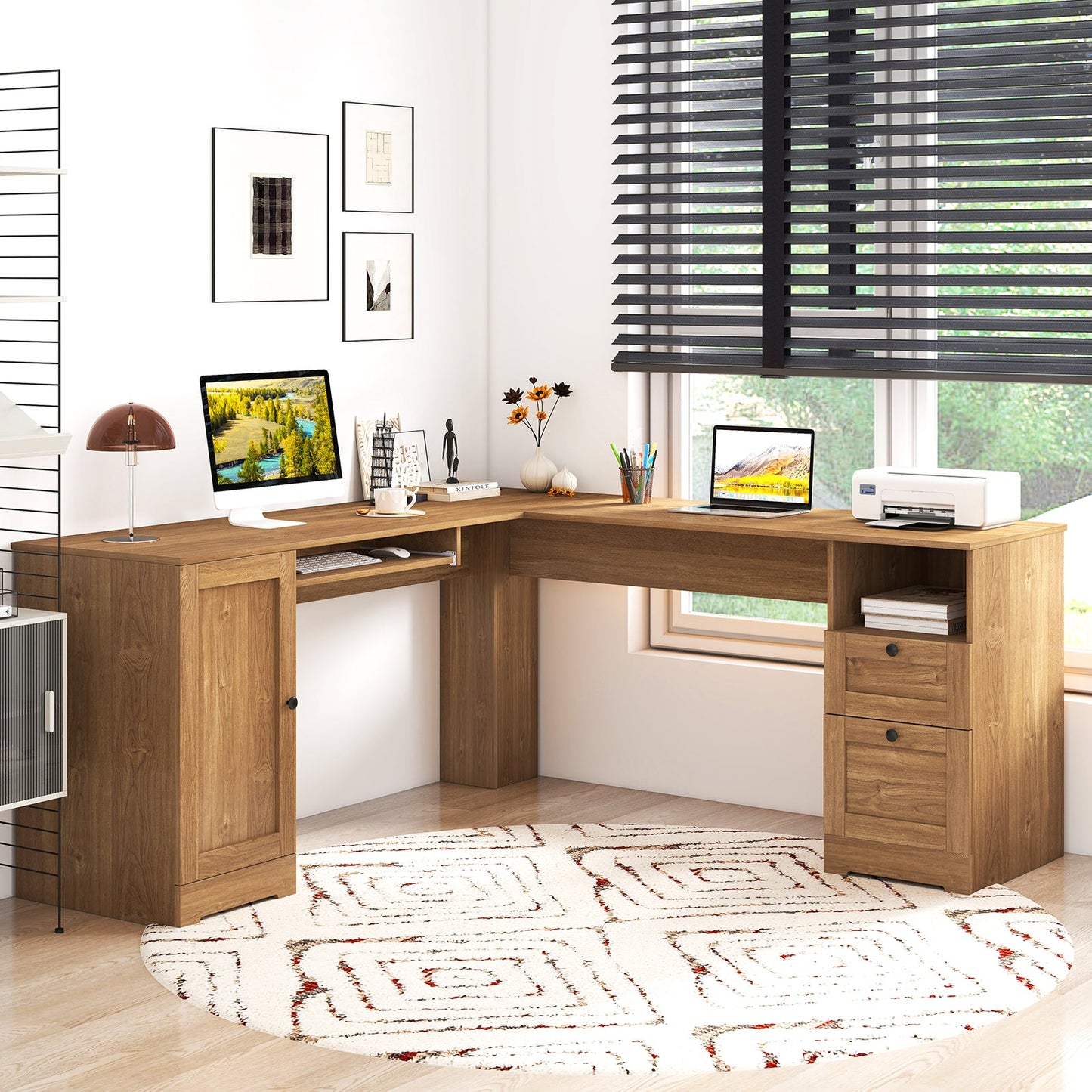 66 Inch L-Shaped Writing Study Workstation Computer Desk with Drawers