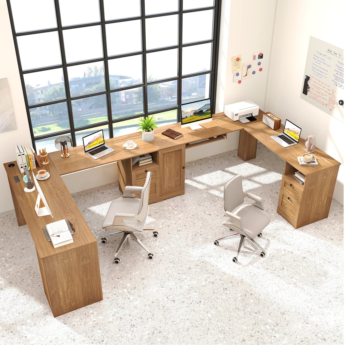66 Inch L-Shaped Writing Study Workstation Computer Desk with Drawers