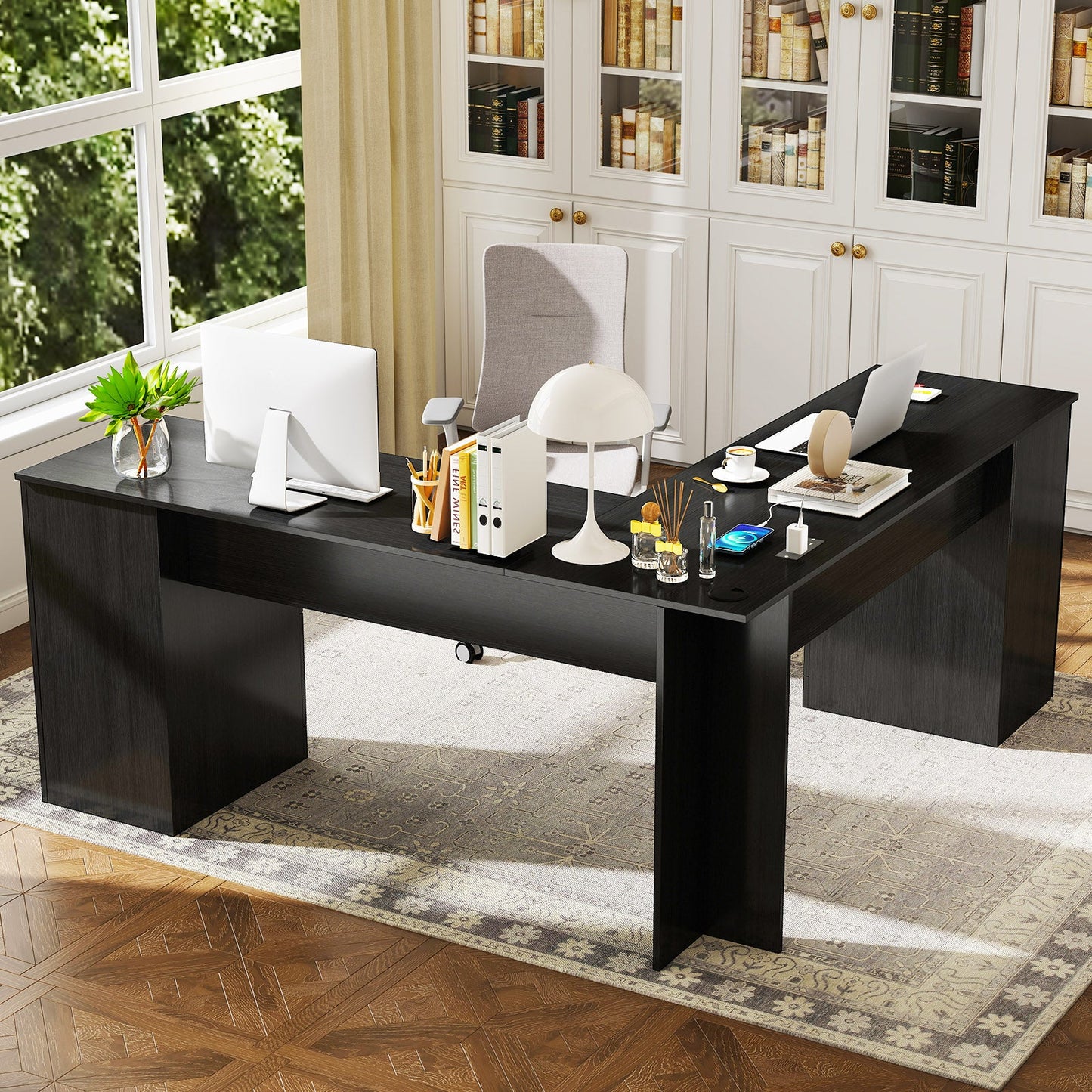 66 Inch L-Shaped Writing Study Workstation Computer Desk with Drawers