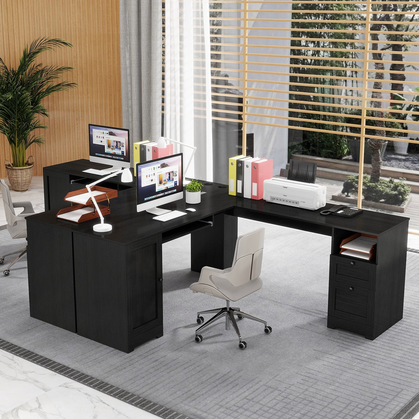 66 Inch L-Shaped Writing Study Workstation Computer Desk with Drawers