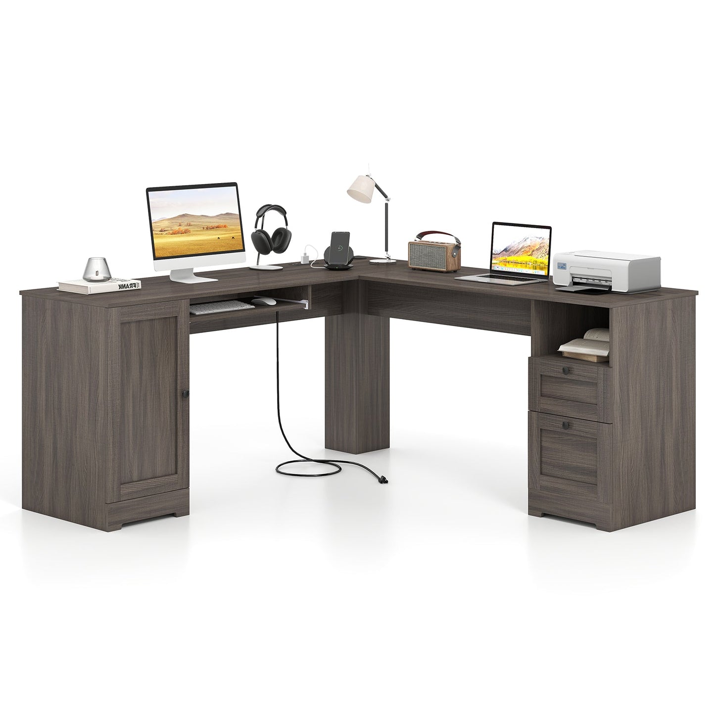 66 Inch L-Shaped Writing Study Workstation Computer Desk with Drawers
