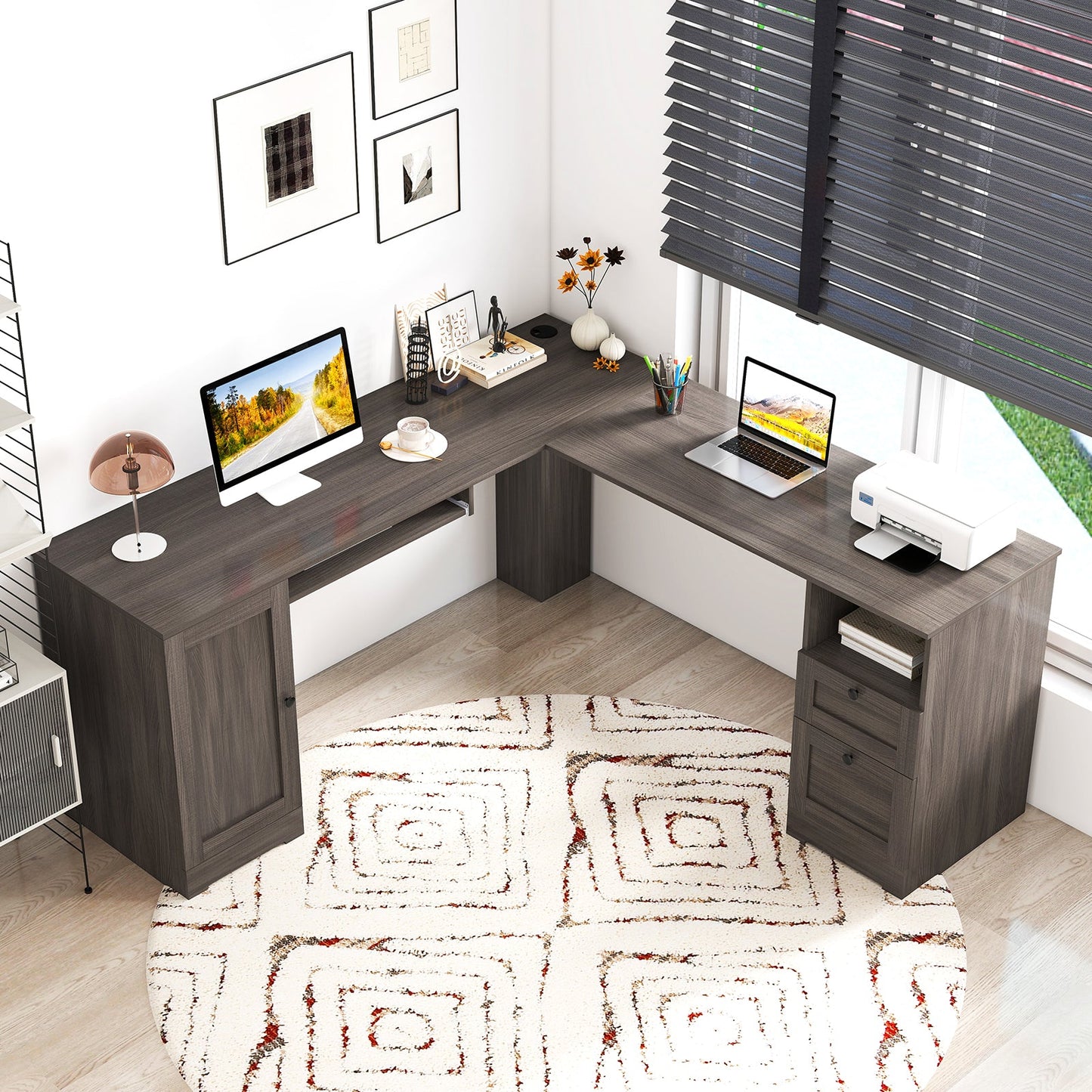 66 Inch L-Shaped Writing Study Workstation Computer Desk with Drawers