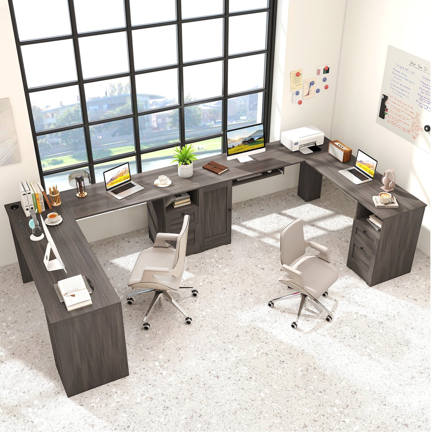 66 Inch L-Shaped Writing Study Workstation Computer Desk with Drawers