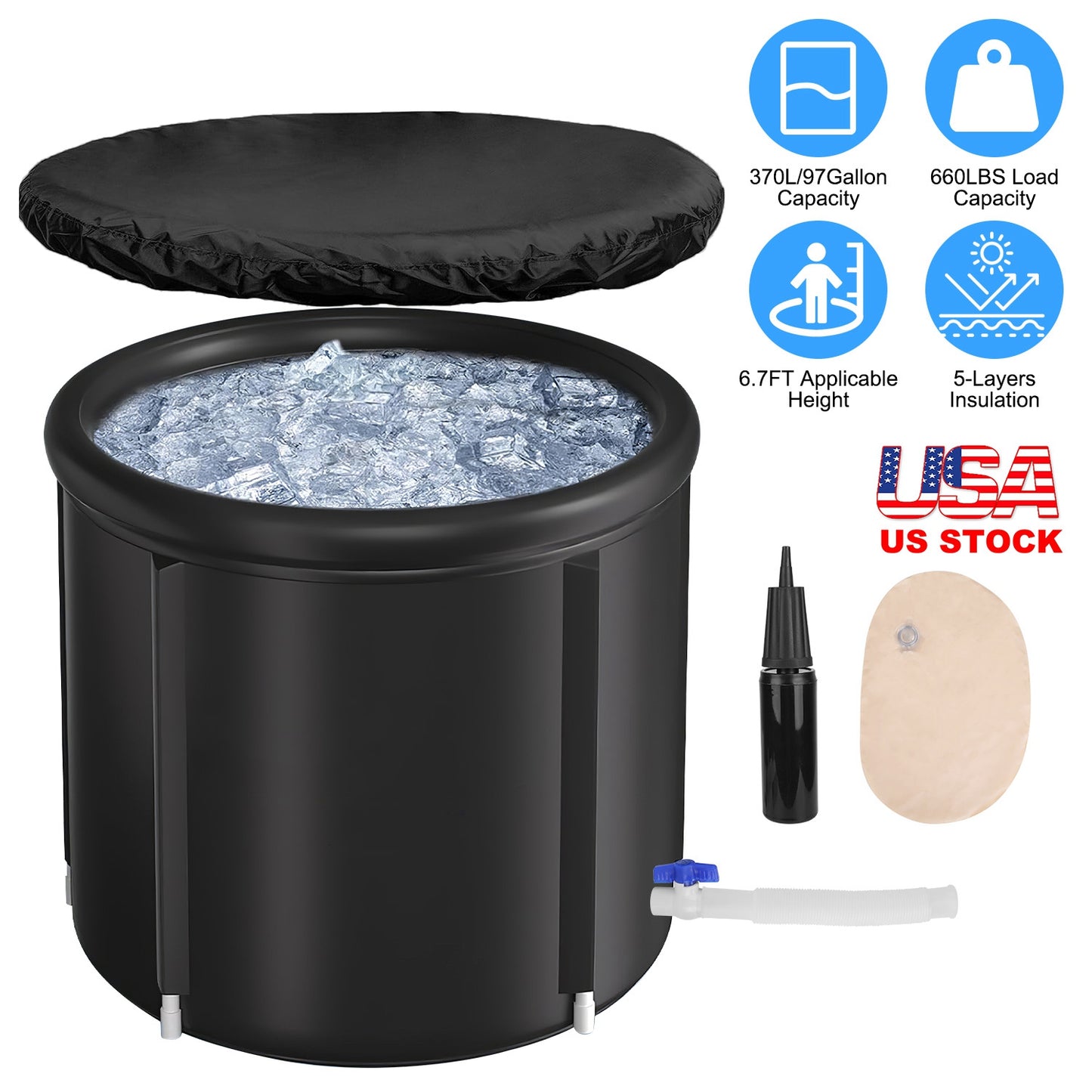 Ice Bath Tub 97 Gallon with Cover for Cold Water Therapy