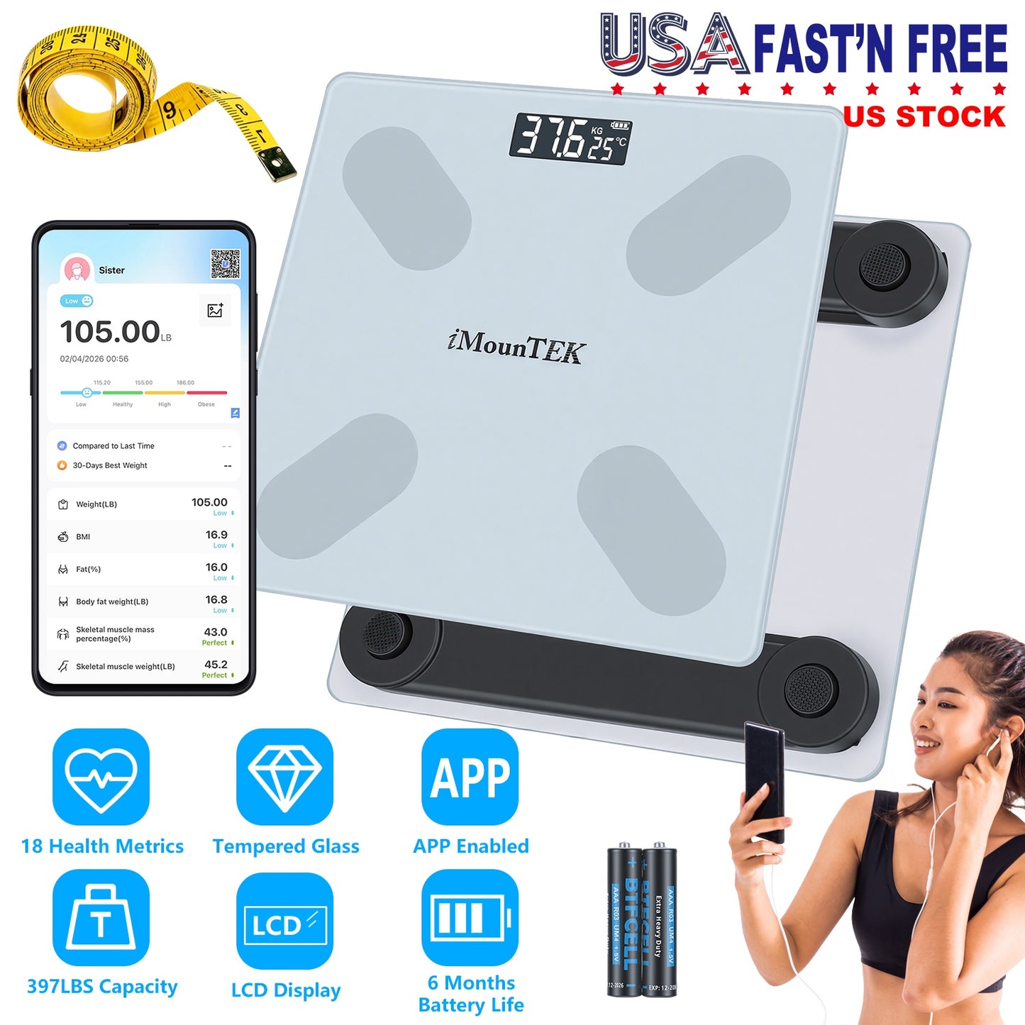 Smart Body Composition Scale with App Sync & 18 Health Metrics