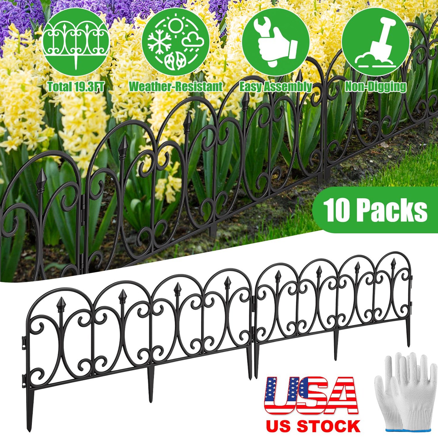 Garden Fence Panels 10-Pack with Rotatable Connectors