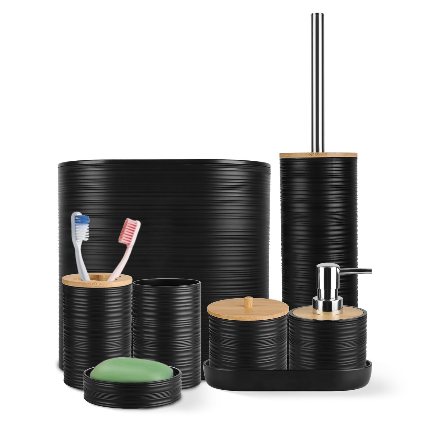 8-Piece Bathroom Accessories Set with Bamboo Accents