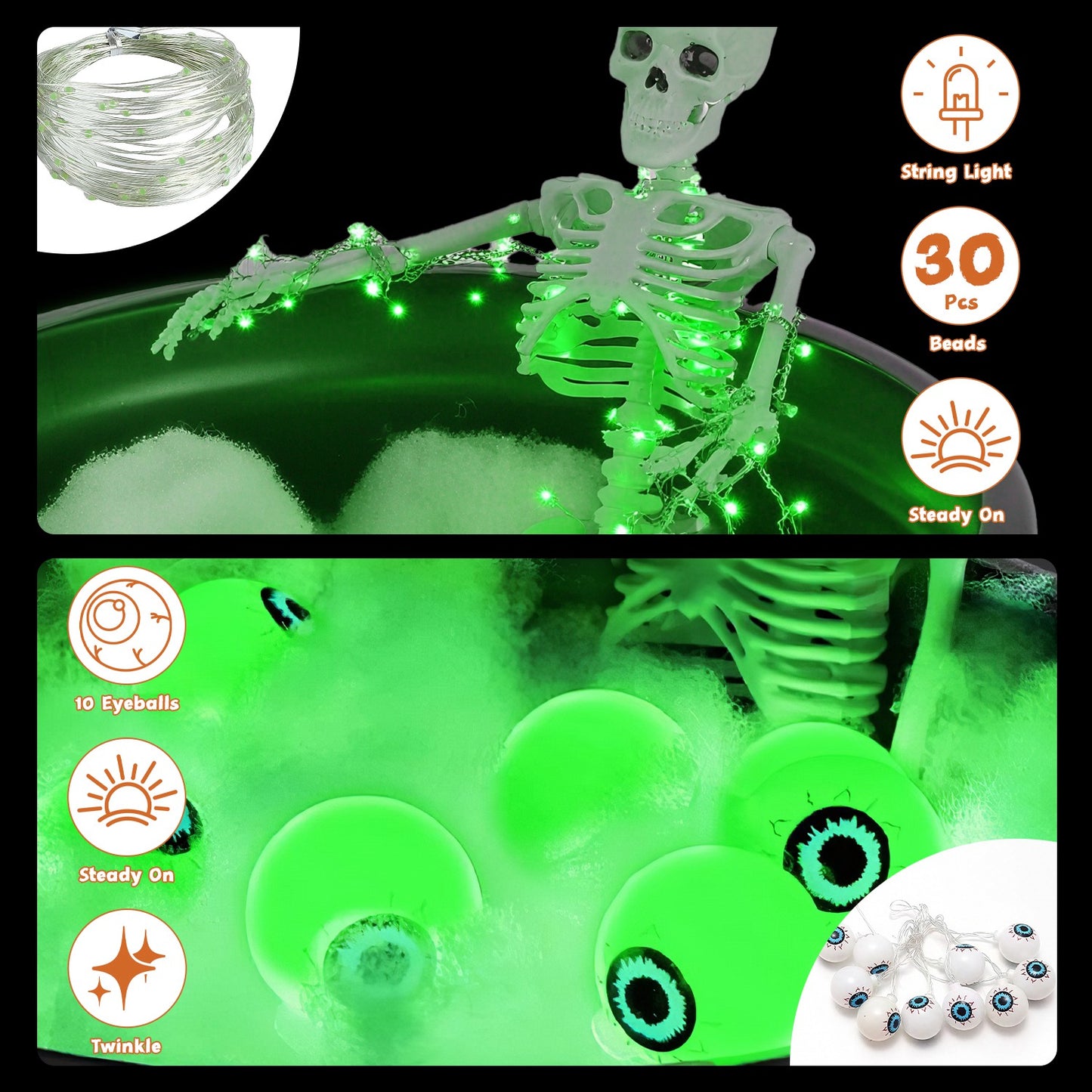 Halloween Witch Cauldron with 56" Tripod & LED String Lights