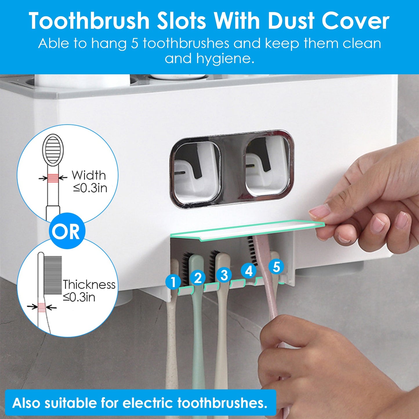 Wall Mount Toothbrush Holder with Automatic Toothpaste Dispenser