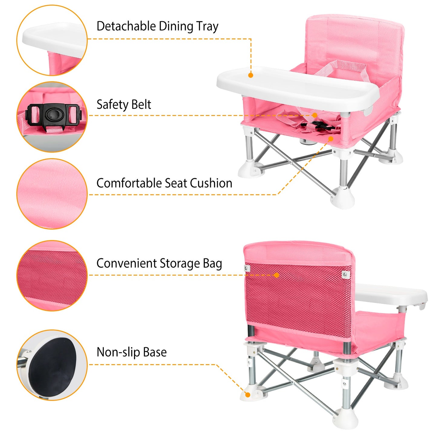 Portable Baby Booster Seat with Detachable Tray & Carry Bag