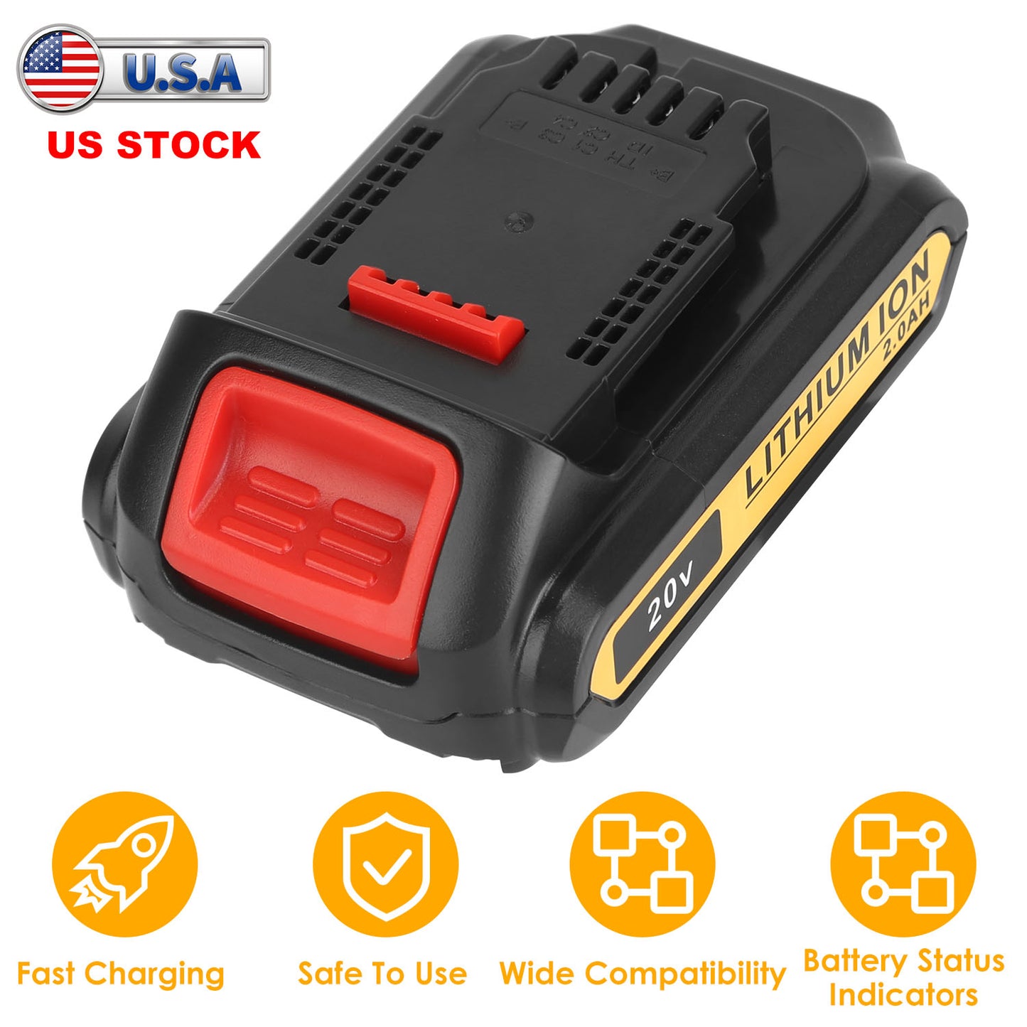 20V 2000mAh Lithium-Ion Replacement Battery for Dewalt Tools