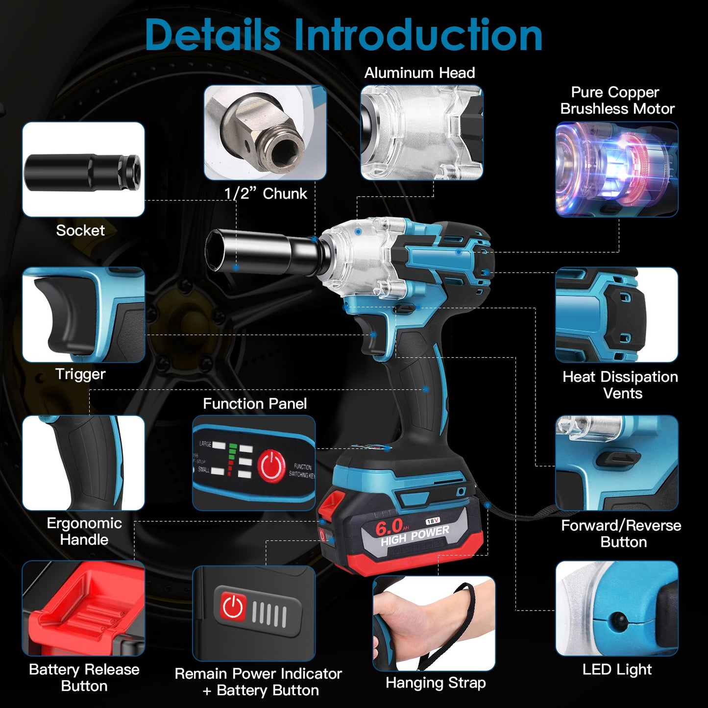 Cordless Impact Wrench 3-in-1 with Brushless Motor & 2 Batteries