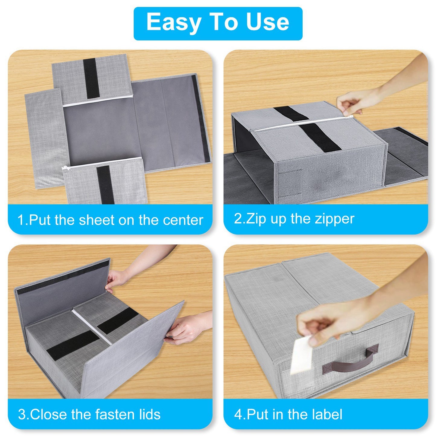 Bed Sheet Storage Organizers Set of 4 with Handles & Labels