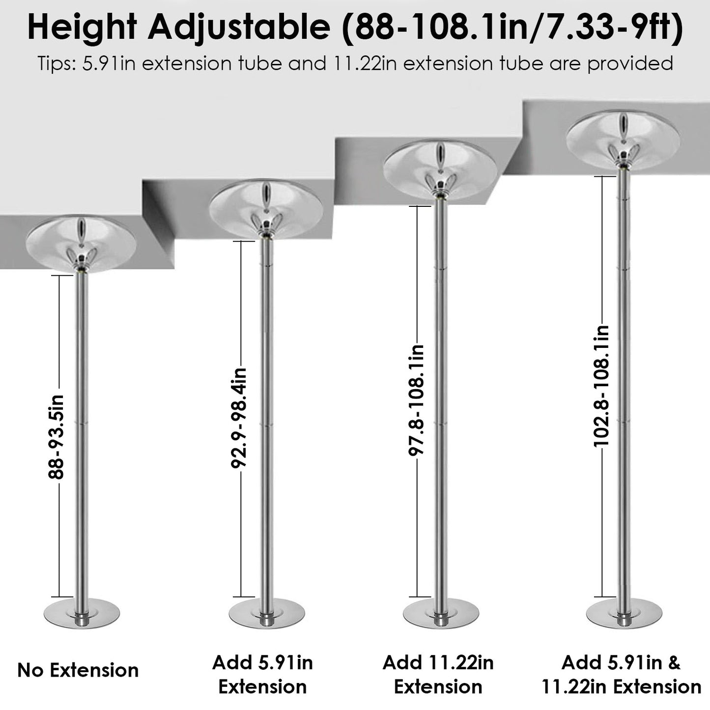 Dance Pole 45mm Spinning & Static Adjustable 88-108in
