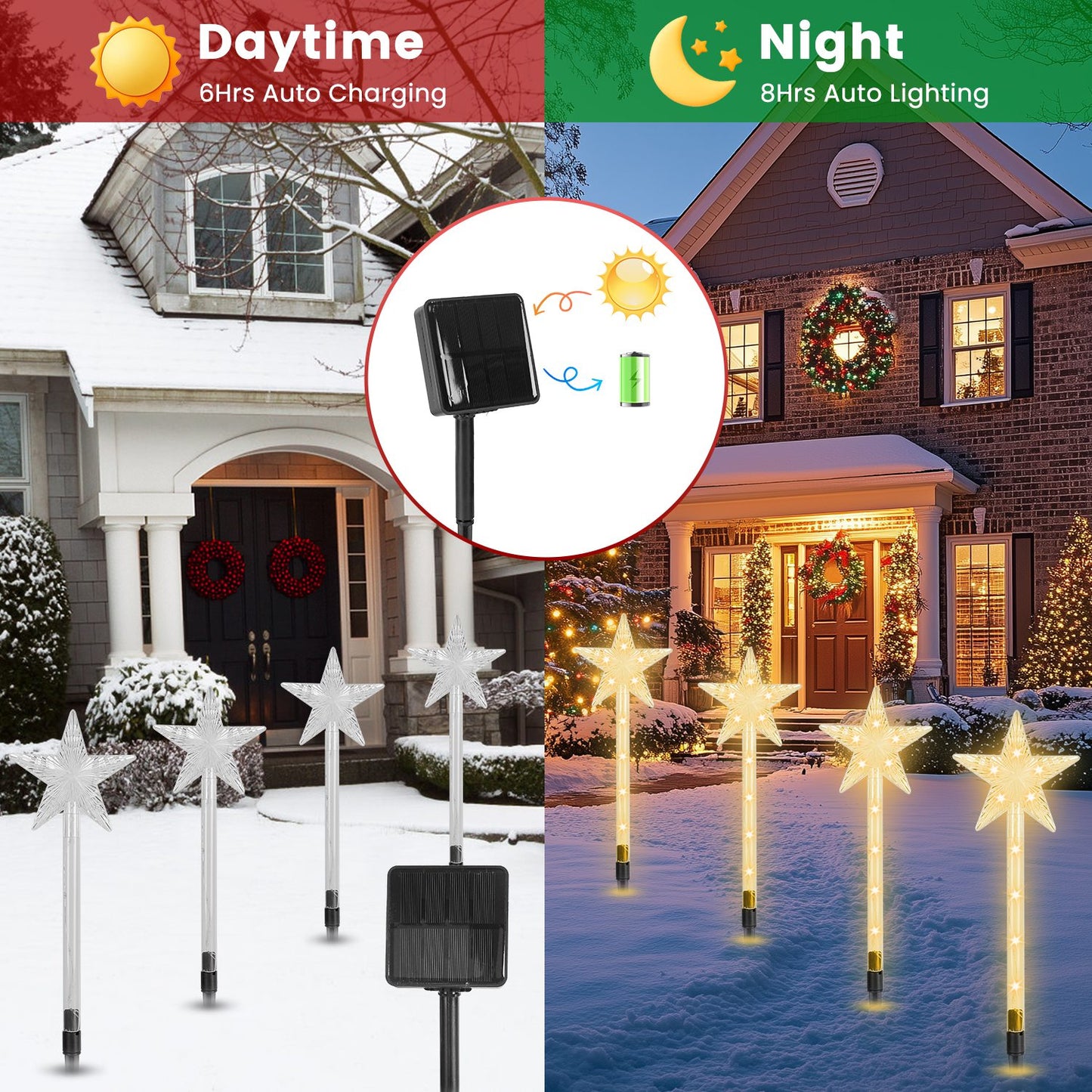 Solar Christmas Star Stake Lights 8-Pack with 8 Lighting Modes