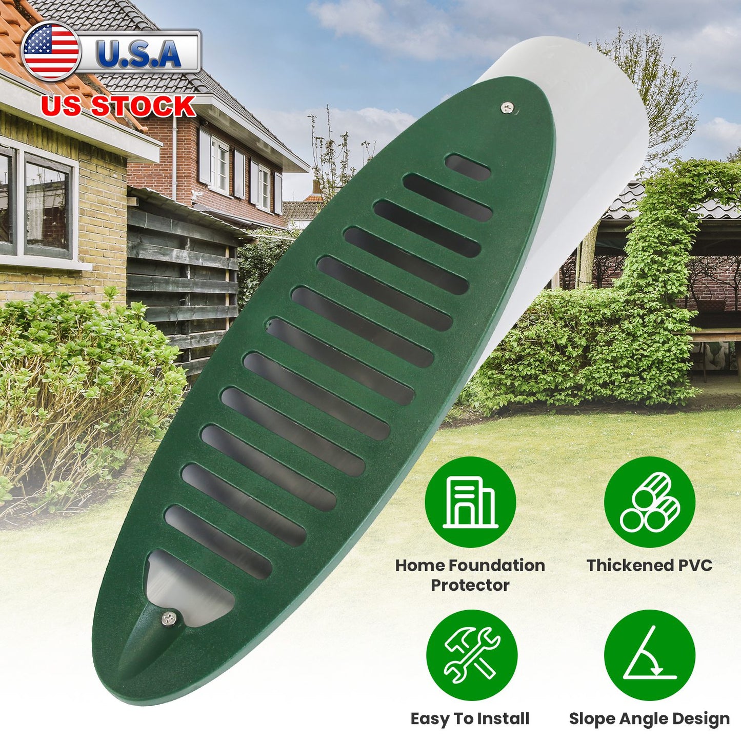 4-Inch Angled Yard Drainage Pipe with Sloped Grate - Green