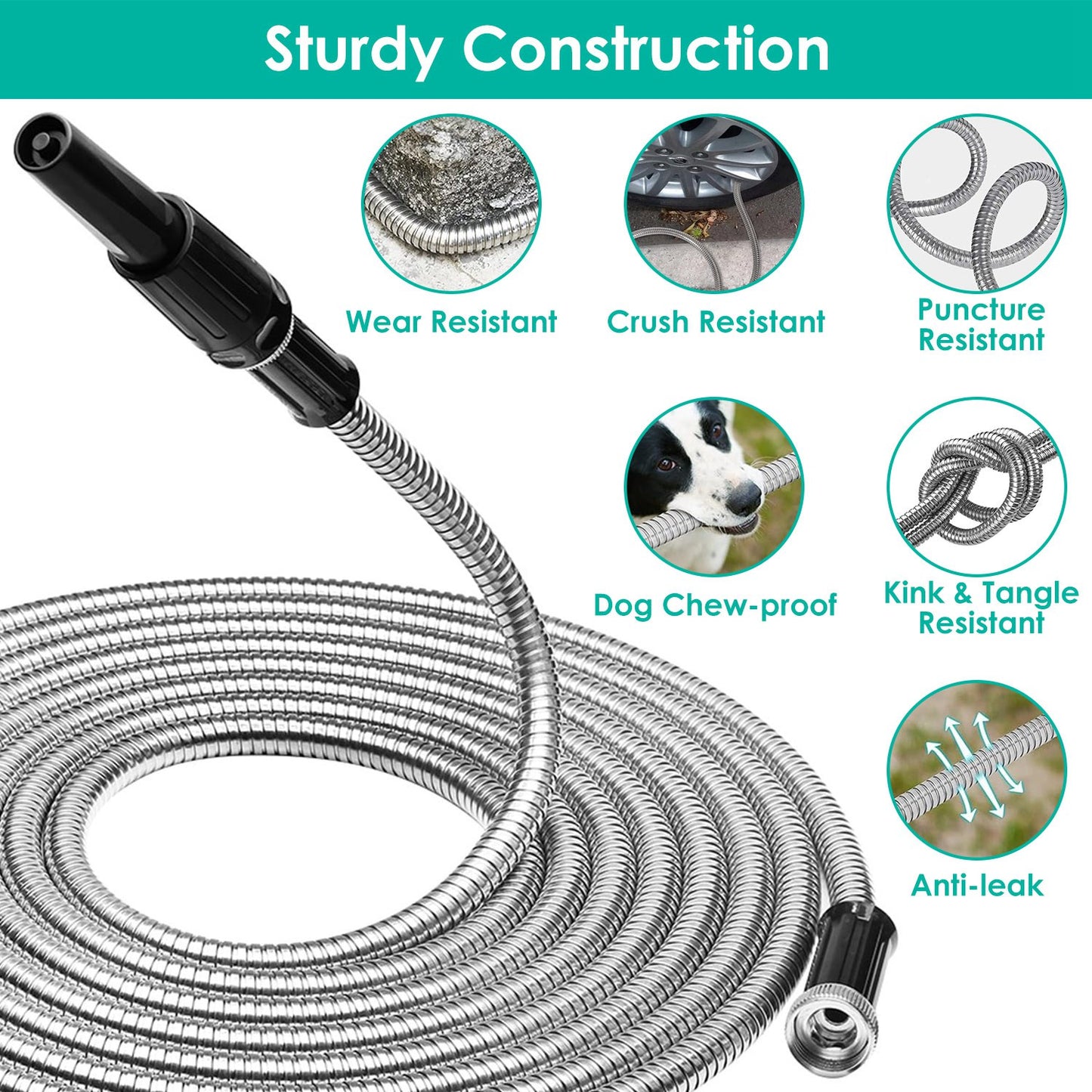 Stainless Steel Garden Hose with Dual Spray Nozzles