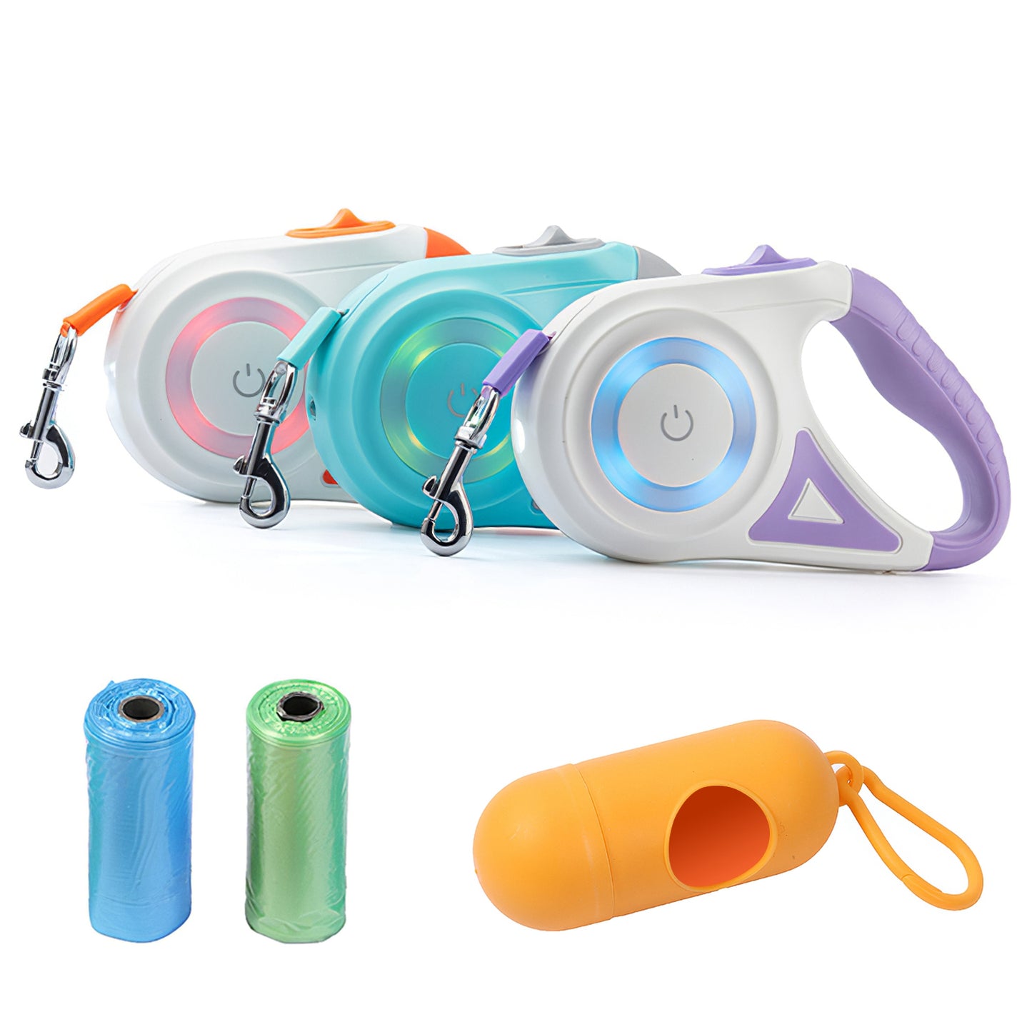 Retractable Dog Leash 16FT with LED Flashlight & Waste Bags