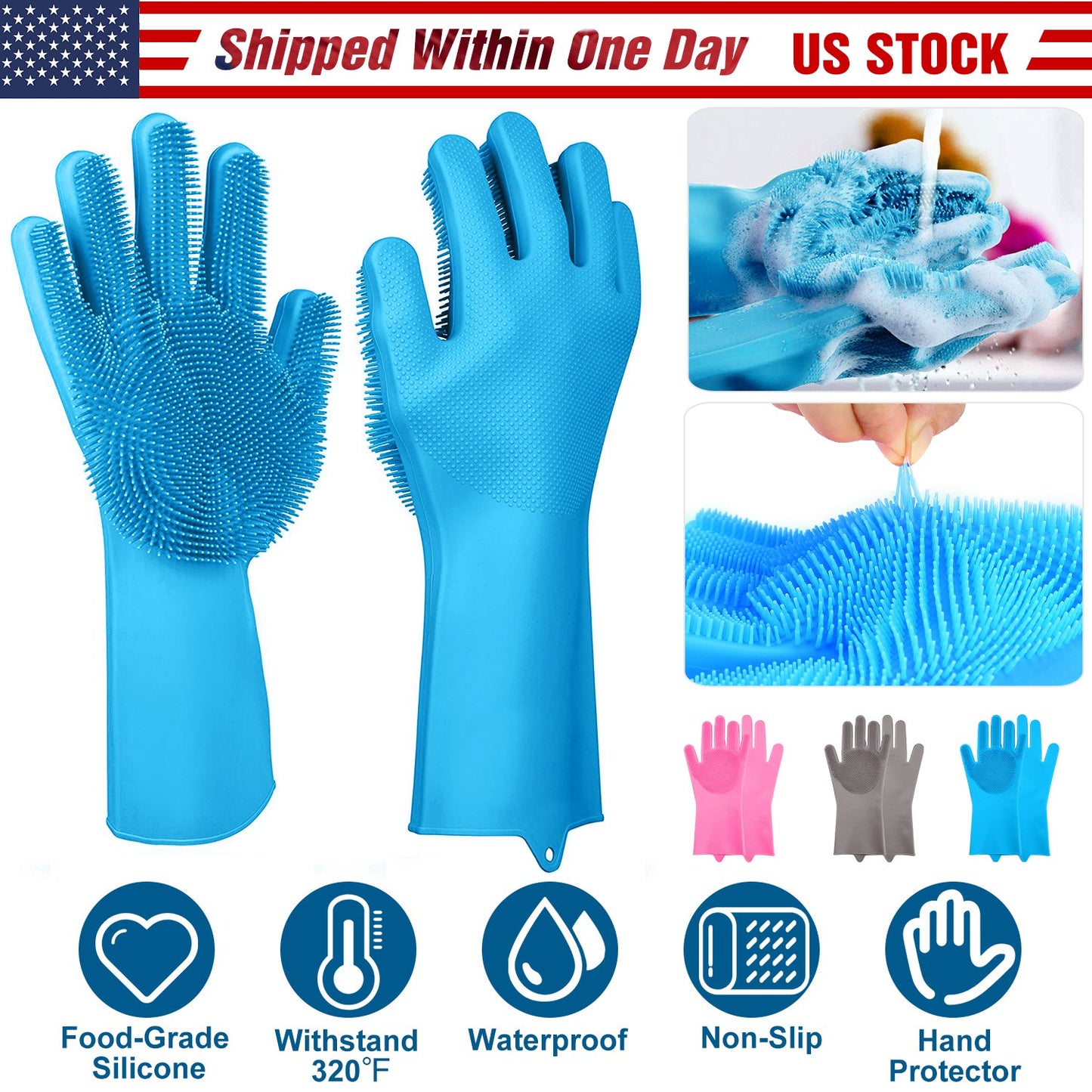 Silicone Dishwashing Gloves with Scrubbing Bristles