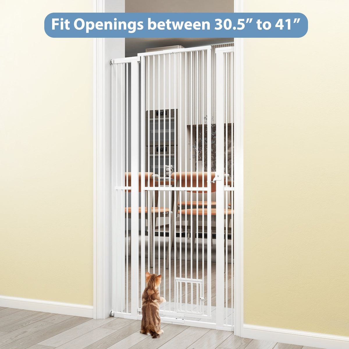 67.5" Extra Tall Pet Gate Heavy-Duty Metal Cat Gate with 30.5"-41" Wide Opening-White