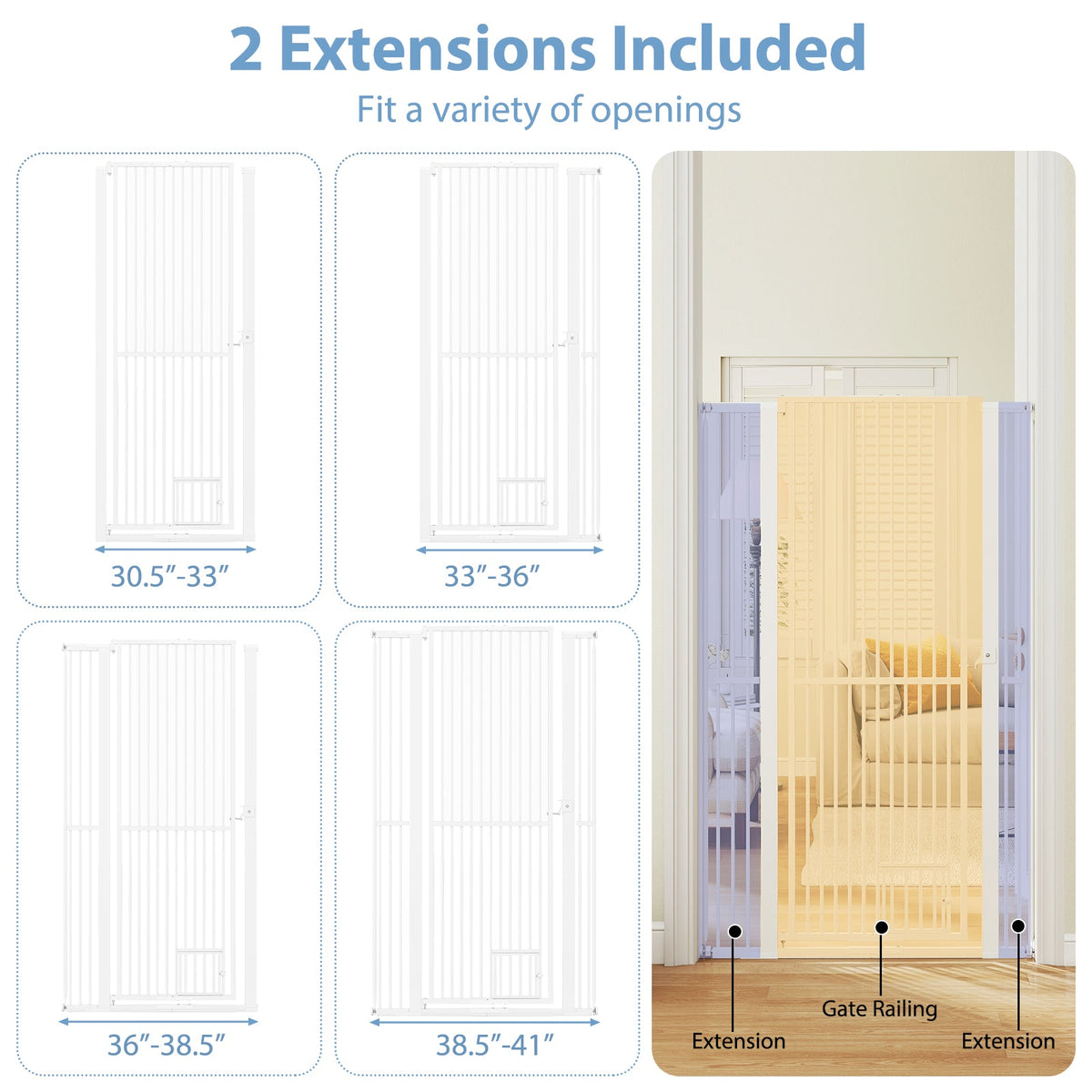 67.5" Extra Tall Pet Gate Heavy-Duty Metal Cat Gate with 30.5"-41" Wide Opening-White