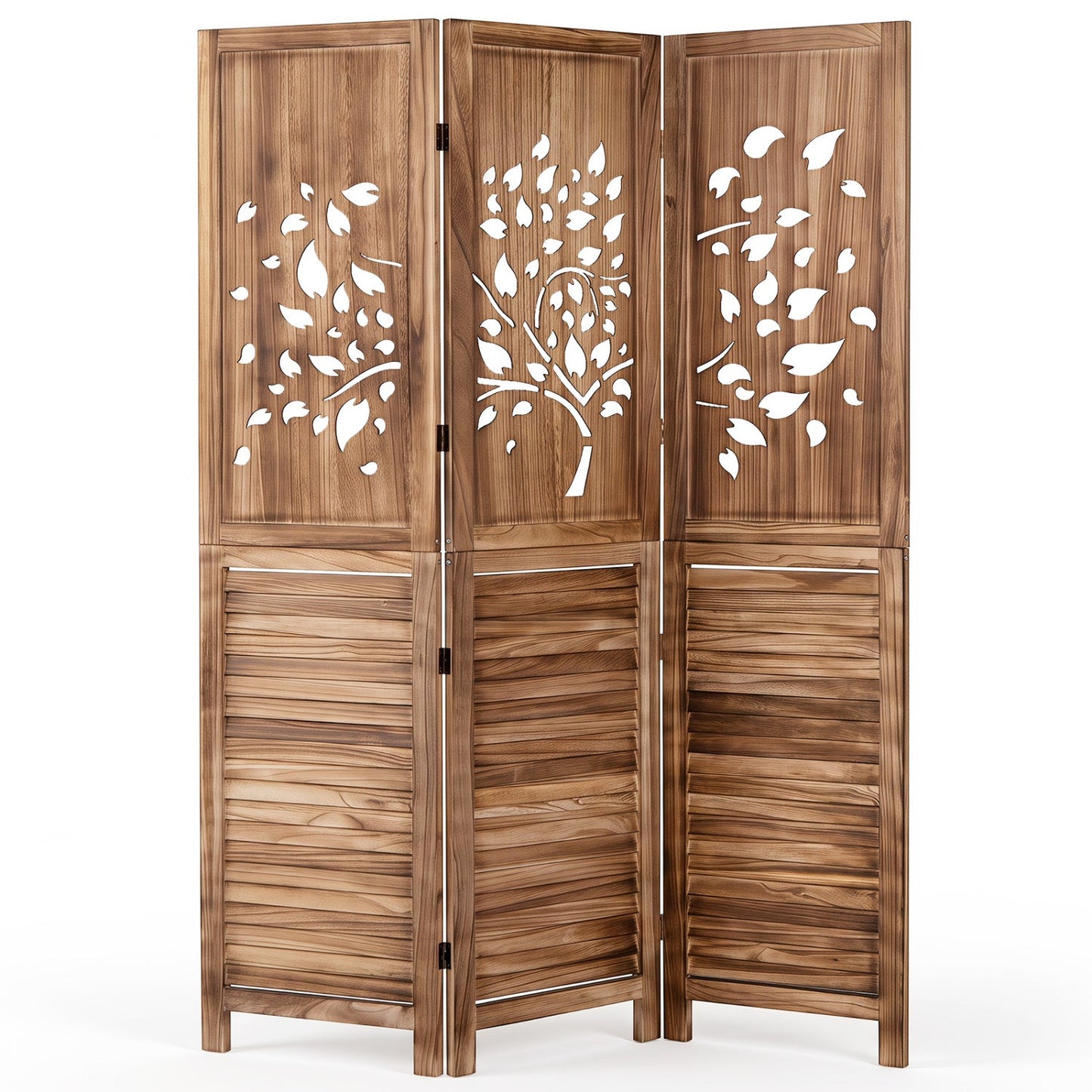 3-Panel Folding Room Divider 67" with Tree Cutout Design