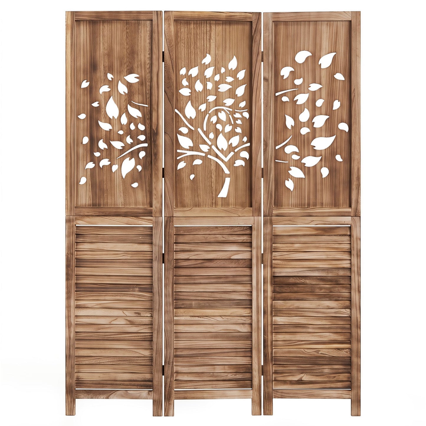 3-Panel Folding Room Divider with Tree Cutout Design, 67" Tall