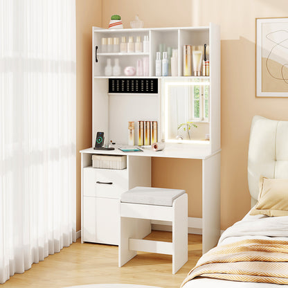 Tall Vanity Set with Lighted Mirror and Charging Station