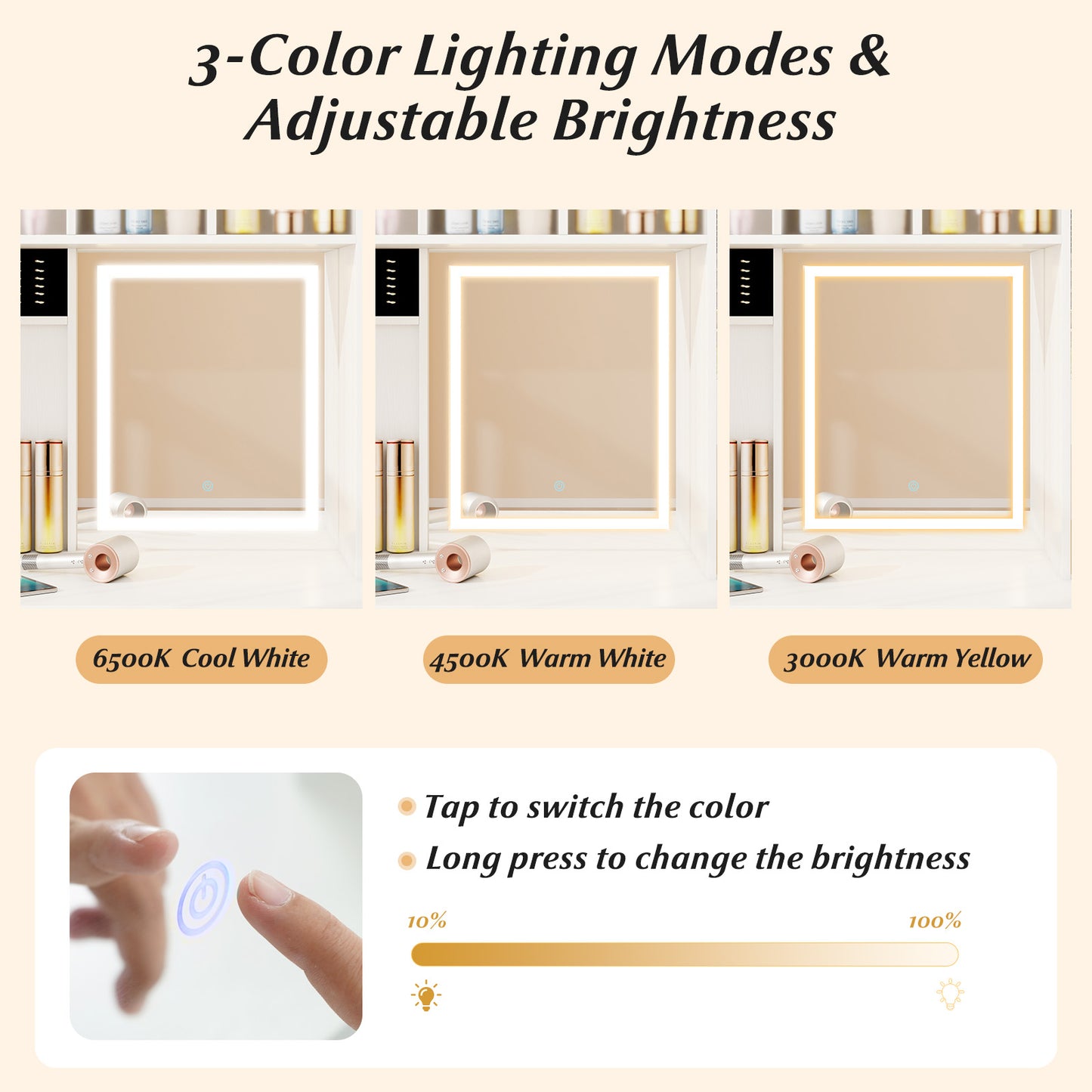 Tall Vanity Set with Lighted Mirror and Charging Station