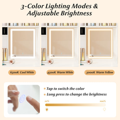 Tall Vanity Set with Lighted Mirror and Charging Station